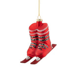 Kerstbal in de vorm van rode skischoenen