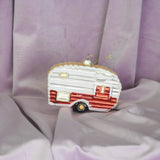 Kersthanger - Caravan - Wit/Rood - Glas - 11,5x5x8cm