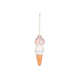 Kersthanger ijsje van glas - roze/wit - 5x15 cm
