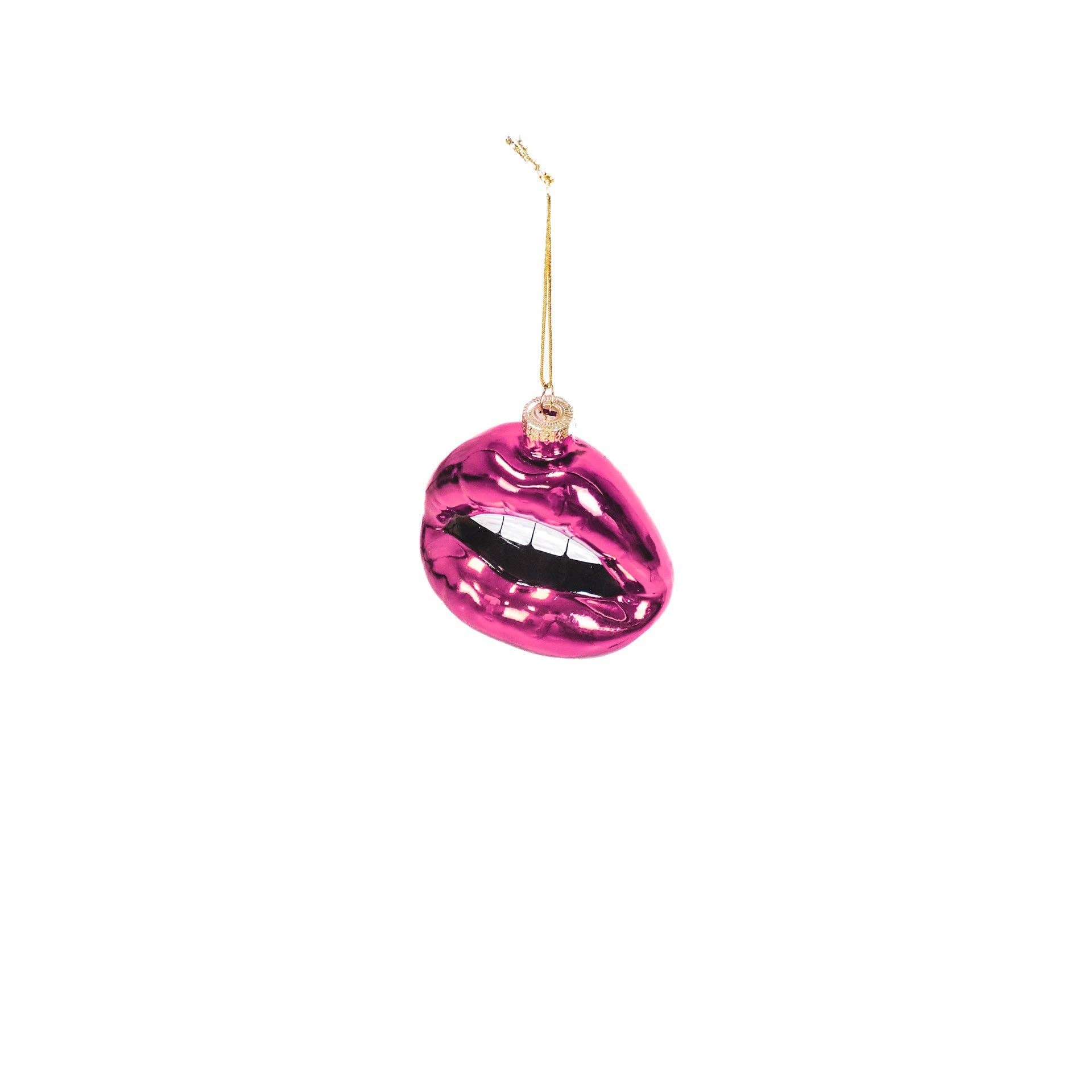 Ornament kersthanger lip van glas - roze - 8,5x3,5x8,5 cm