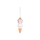 Kersthanger ijsje van glas - roze/wit - 5x15 cm