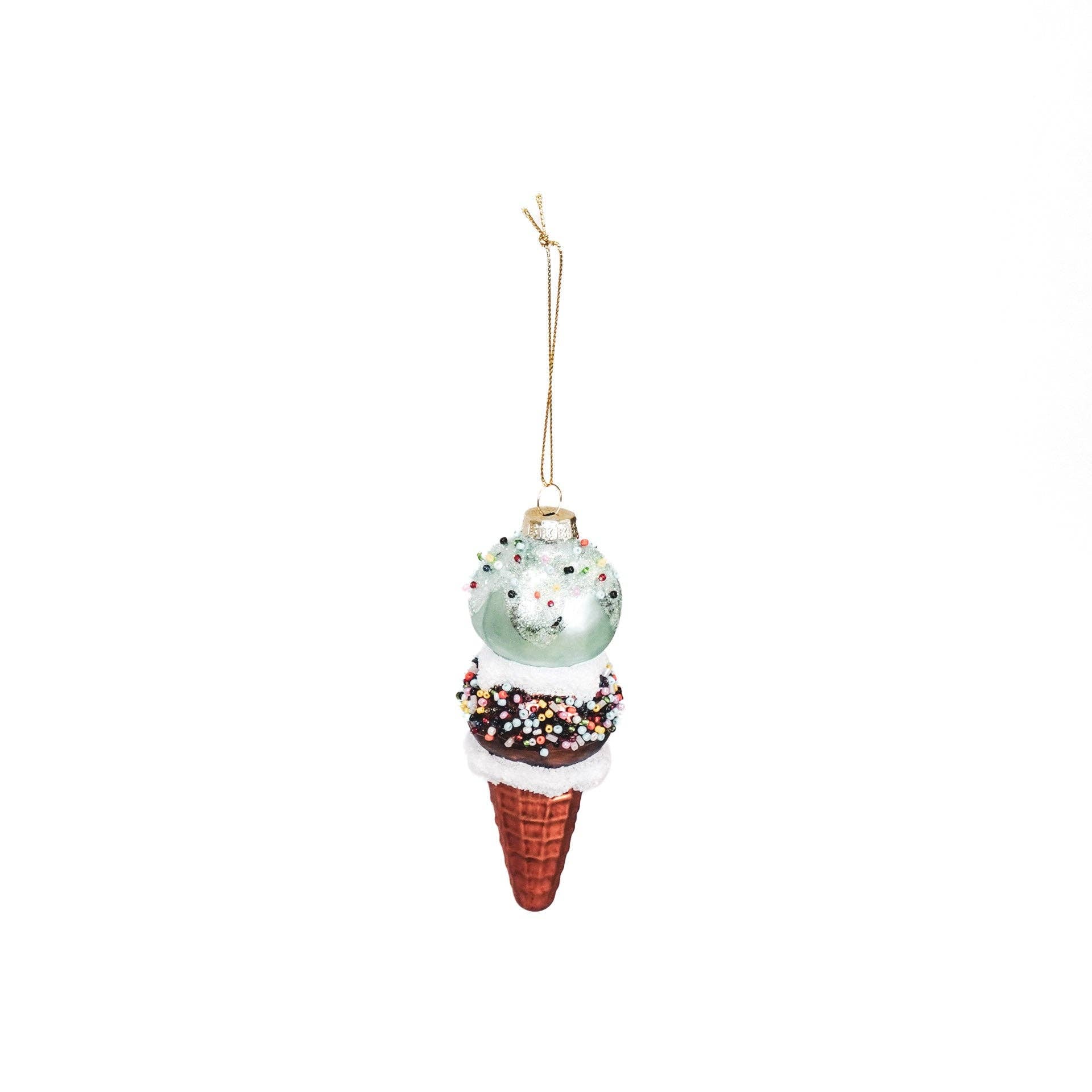Kersthanger - Ice Cream - Glas - Blauw/Bruin - 5x14cm